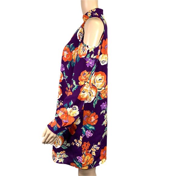 Everly Womens Dress Retro Floral Cold Shoulder Choker Collar Keyhole Small - Picture 7 of 11